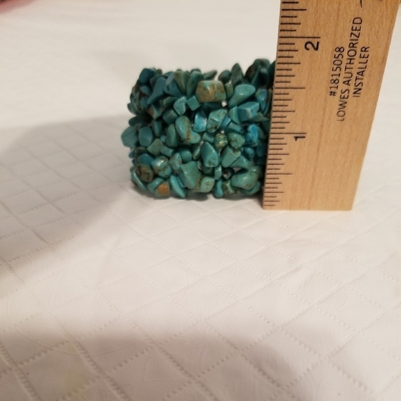 Vintage natural Turquoise chip stretchy bracelet 1.5 inch wide - Picture 3 of 5